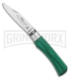 Antonini Old Bear Young Small Folding Green Wood Knife - Satin Blunt