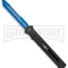 Paragon Estiletto Black Bolt Automatic OTF Knife - Blue Tanto -Knivesand Tools Shop Paragon Estiletto Tanto OTF Auto Black Lightning Bolt Blue Serr EST T LB B CBLU BHQ 103600 jr large