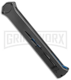 Paragon Estiletto Black Bolt Automatic OTF Knife - Blue Tanto -Knivesand Tools Shop Paragon Estiletto Tanto OTF Auto Black Lightning Bolt Blue Serr EST T LB B CBLU BHQ 103600 jr side large
