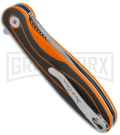 Petrified Fish Skipper Orange G-10 PF858 Liner Lock Knife - Satin D2 -Knivesand Tools Shop Petrified Fish Skipper LL Orange Black G 10 Satin BHQ 177717 jr side large