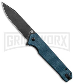 QSP Mamba V2 Blue Micarta Flipper Folding Knife - Black Stonewash Plain