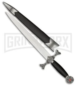 Rite Edge Celtic Dagger Black Fixed Blade Knife - Mirror Plain