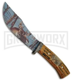 Rite Edge Howler Deer Imitation Stag Fixed Blade Knife - Blue Plain