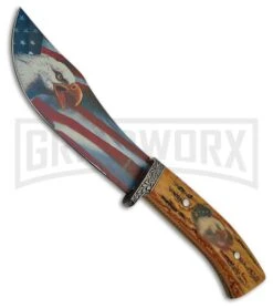 Rite Edge Howler Eagle Imitation Stag Fixed Blade Knife - American Flag 4TH18