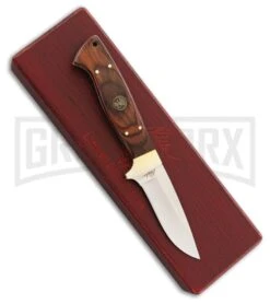 Rite Edge Landowner Brown Wood Fixed Blade Knife - Satin Plain