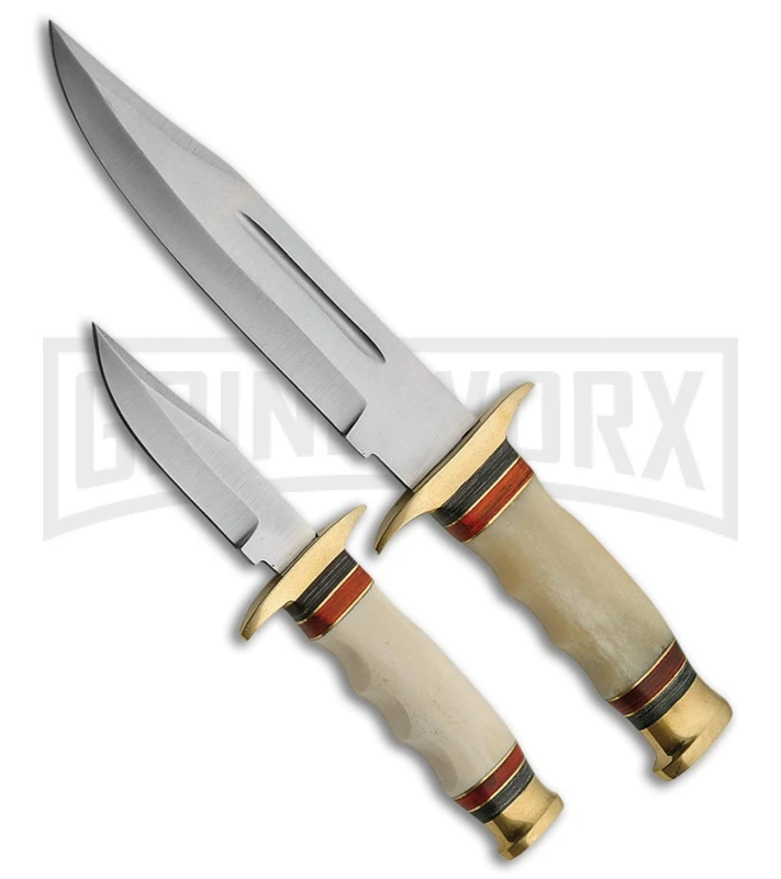 Rite-Edge Twin Bowie Set White Bone Fixed Blade Knife - Satin Plain Rite-Edge Twin Bowie Set White Bone Fixed Blade Knife - Satin Plain -Knivesand Tools Shop Rite Edge Twin Bowie Set Clip Point White Bone Satin BHQ 43080 jr large