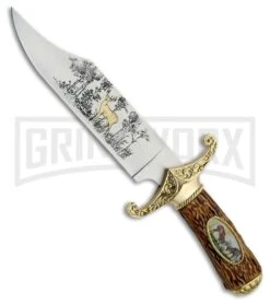 Rite Edge Twin Deer Brown Fixed Blade Knife - Satin Plain