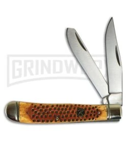 Roper Knives Pit Viper Trapper Brown Pitted Bone Pocket Knife