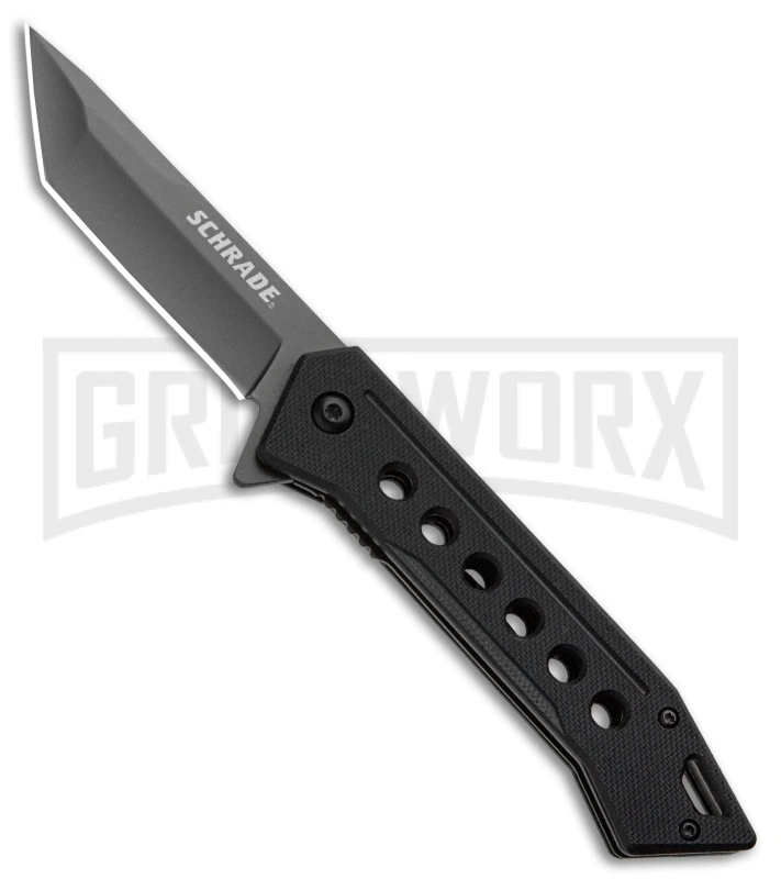Schrade U.G. Black G-10 Folding Knife - Tanto Gray Plain 1100044 Schrade U.G. Black G-10 Folding Knife - Tanto Gray Plain 1100044 -Knivesand Tools Shop SCH U.G. Liner Lock Knife BlackG10 Gray Tanto BHQ 93630 kp open large