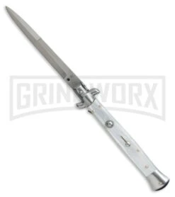 SKM/AB 11" Italian Stiletto White Pearlex Automatic Knife - Bayonet