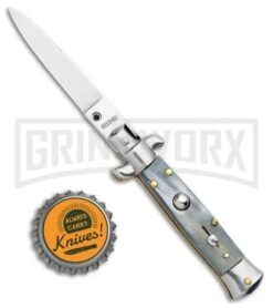 SKM/AB 5.5" Italian Stiletto Dark Horn Automatic Knife - Swedge -Knivesand Tools Shop SKM AB 5.5in Italian Stiletto Dark Horn Auto Swedge GX 31317 jr bottlecap large