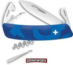 Swiza C03 Button Lock Blue Camo Swiss Pocket Knife - Mirror Plain