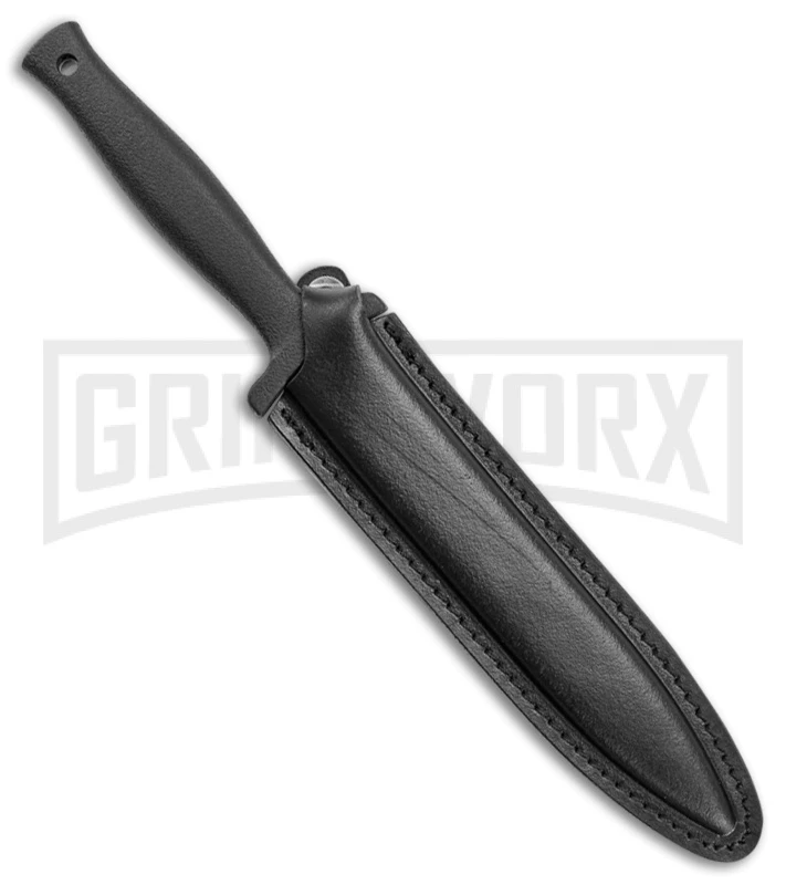 Schrade Needle Black Boot Knife With Leather Sheath - Black Serr Schrade Needle Black Boot Knife With Leather Sheath - Black Serr -Knivesand Tools Shop Schrade Needle Boot knife leather sheath black serr BHQ 62026 er side large