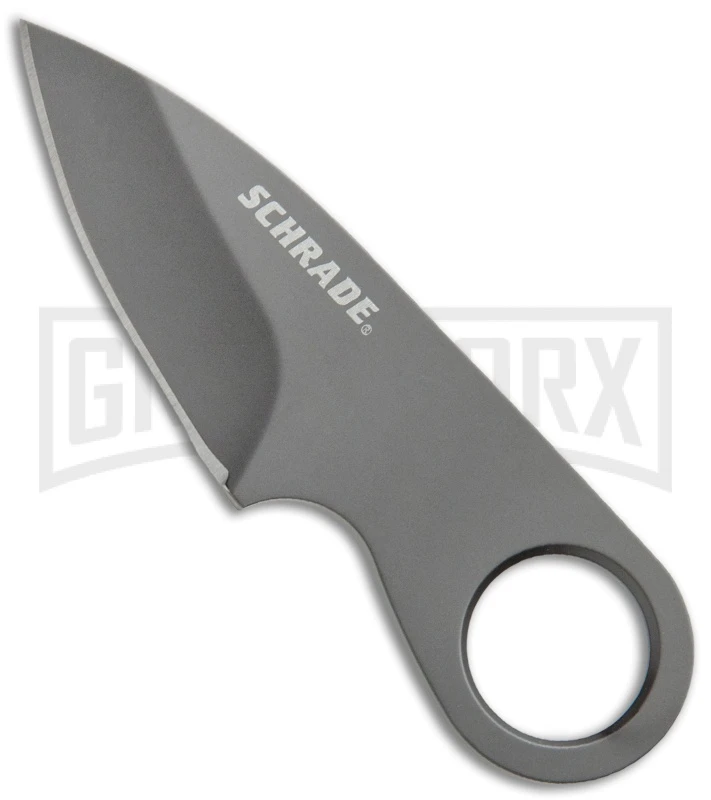 Schrade Pocket Gray Neck Knife Fixed Blade With Money Clip - Gray Plain Schrade Pocket Gray Neck Knife Fixed Blade With Money Clip - Gray Plain -Knivesand Tools Shop Schrade Pocket Fixed Neck Knife Money Clip Gray SCHCC1CP BHQ 67482 jr large