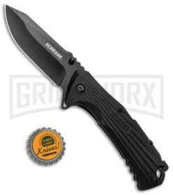 Schrade U.G. Black Folding Knife W/ Firestarter - Black -Knivesand Tools Shop Schrade U.G. LL Black Firestarter Black 1100046 BHQ 93631 jr bottlecap large