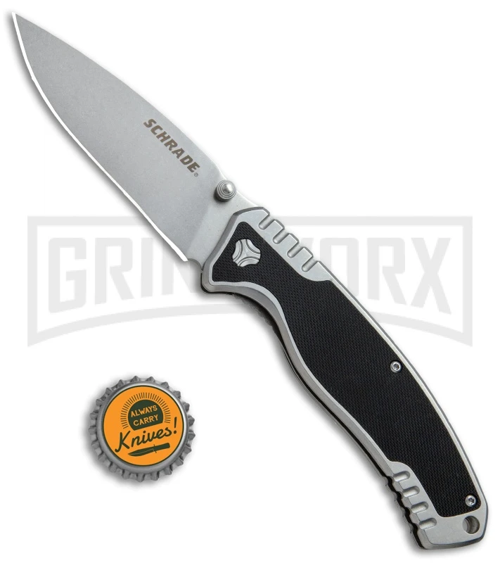 Schrade Ultra Glide Black G-10 Folding Knife - Stonewash Plain Schrade Ultra Glide Black G-10 Folding Knife - Stonewash Plain -Knivesand Tools Shop Schrade Ultra Glide Black G 10 SW SCH305CP BHQ 67484 jr bottlecap large