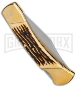 Schrade Uncle Henry Papa Bear Brown Staglon Pocket Knife -Knivesand Tools Shop Schrade Uncle Henry Papa Bear Traditional Brown Staglon SCHLB8 BHQ 62058 jr side large