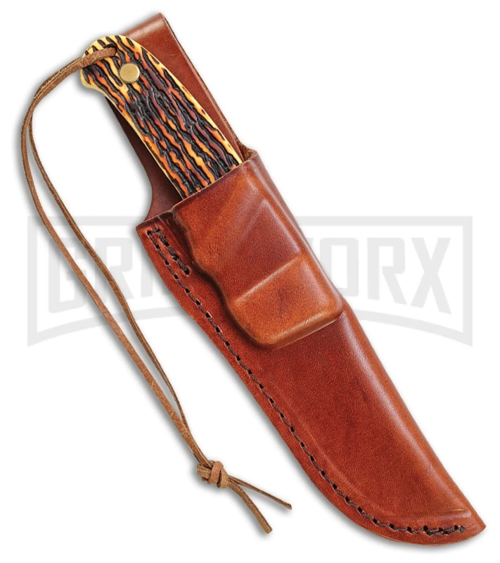 Schrade Uncle Henry Pro Hunter Brown Staglon Fixed Blade Knife - Satin Plain Schrade Uncle Henry Pro Hunter Brown Staglon Fixed Blade Knife - Satin Plain -Knivesand Tools Shop Schrade Uncle Henry Pro Hunter Brown Staglon Satin BHQ 62070 er sheath large