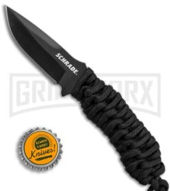 Schrade SCHF46 Black Paracord Neck Knife Fixed Blade - Black Plain -Knivesand Tools Shop Schrade full tang neck knife black paracord black SCHF46 BHQ 62027 er size large