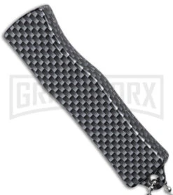 Skull Mini Dog Tag Gray Black Carbon Fiber D/A OTF Automatic Knife - Satin Plain -Knivesand Tools Shop Skull Mini Dog Tag CF DA Auto Satin BHQ 175039 jr sside large