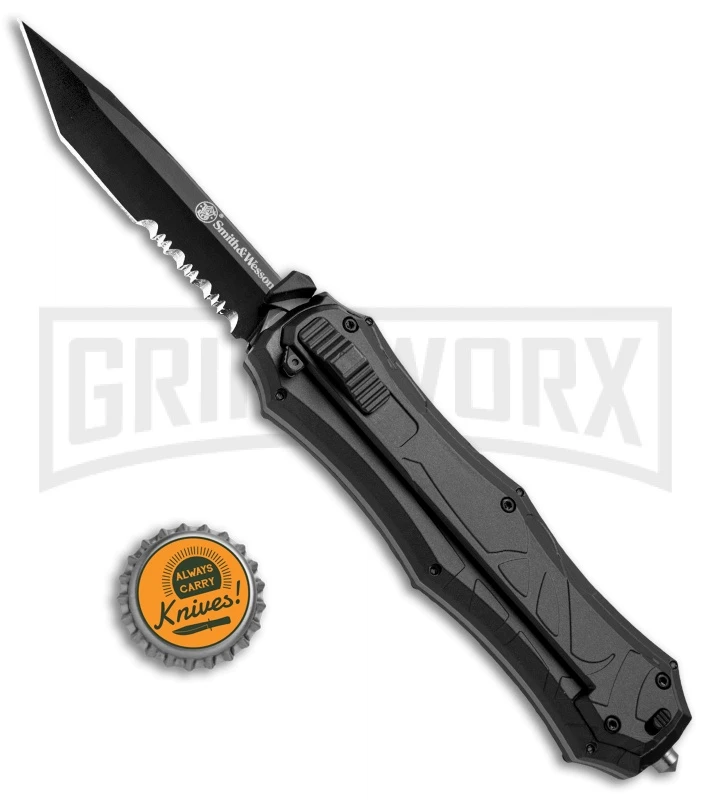 Smith & Wesson Spring Assisted Finger Actuator Tanto OTF Knife - Black Serr Smith & Wesson Spring Assisted Finger Actuator Tanto OTF Knife - Black Serr -Knivesand Tools Shop Smith Wesson OTF Assist Finger Actuator Tanto Black Serr SWOTF9TBS BHQ 67474 jr bottlecap large