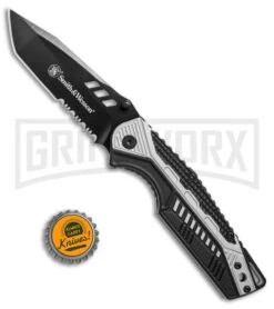 Smith & Wesson SW612S Gray/Black Folding Knife - Black Serr Tanto -Knivesand Tools Shop Smith Wesson tanto gray black black serr SW612S BHQ 67514 er size large