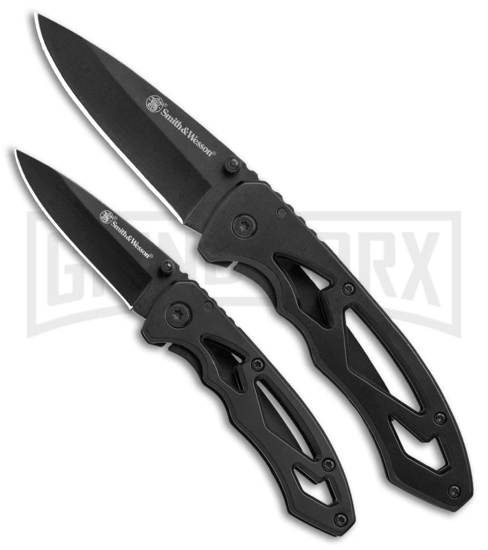 Smith & Wesson Two Piece Folding Knife Combo Pack - Black Plain Smith & Wesson Two Piece Folding Knife Combo Pack - Black Plain -Knivesand Tools Shop Smith and Wesson 2 Piece Combo Set of 2 SWP17 5CP BHQ 75984 jr large