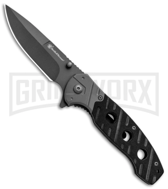 Smith & Wesson Black G-10 Clip Folding Knife - Gray Ti Plain Smith & Wesson Black G-10 Clip Folding Knife - Gray Ti Plain -Knivesand Tools Shop Smith and Wesson Clip LL Black G 10 Gray 1100062 BHQ 93644 jr large