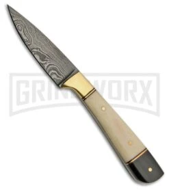 Tallen Fall White Bone Black Horn Fixed Blade Knife - Damascus Plain