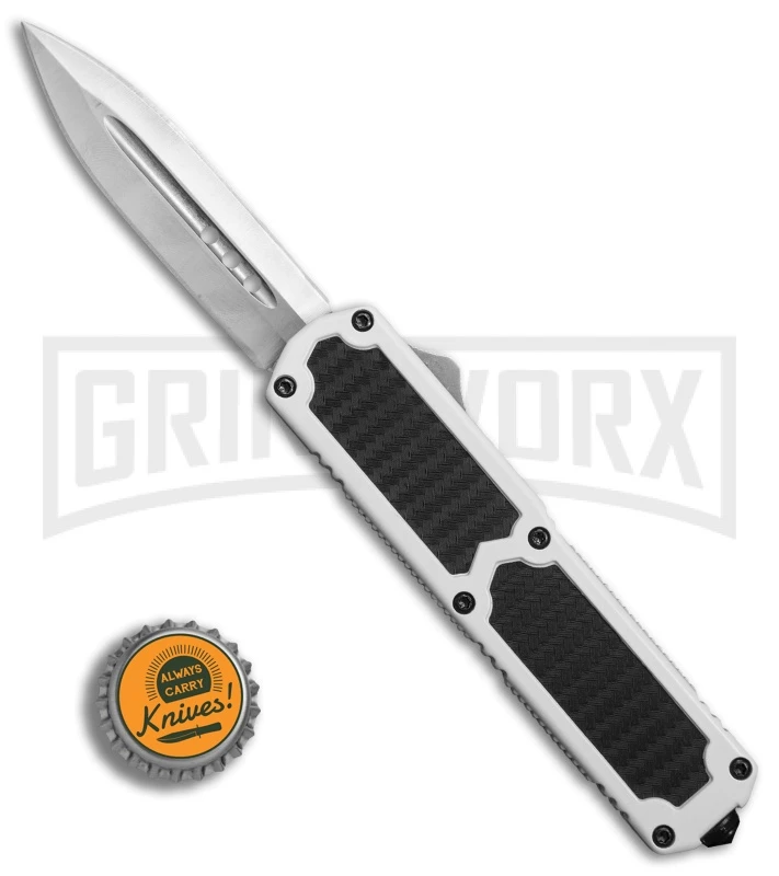 Titan White D/A OTF Sim Carbon Fiber Automatic Knife - Dagger Satin Plain Titan White D/A OTF Sim Carbon Fiber Automatic Knife - Dagger Satin Plain -Knivesand Tools Shop Titan White DA Sim CF dagger satin plain BP 25635 er bottlecap 2 large