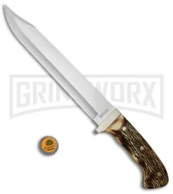 Uncle Henry Bowie Delring Stag Fixed Blade - Bowie Satin Plain 5 Uncle Henry Bowie Delring Stag Fixed Blade - Bowie Satin Plain -Knivesand Tools Shop Uncle Henry Large Bowie Delrin Stag SCH181UH BHQ 61898 jr bottlecap large