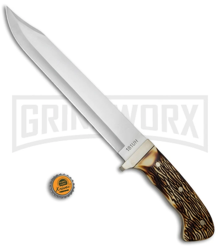 Uncle Henry Bowie Delring Stag Fixed Blade - Bowie Satin Plain Uncle Henry Bowie Delring Stag Fixed Blade - Bowie Satin Plain -Knivesand Tools Shop Uncle Henry Large Bowie Delrin Stag SCH181UH BHQ 61898 jr bottlecap large