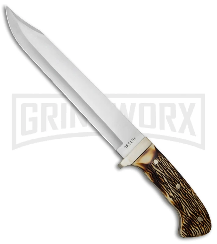 Uncle Henry Bowie Delring Stag Fixed Blade - Bowie Satin Plain Uncle Henry Bowie Delring Stag Fixed Blade - Bowie Satin Plain -Knivesand Tools Shop Uncle Henry Large Bowie Delrin Stag SCH181UH BHQ 61898 jr large