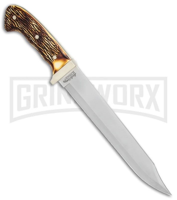 Uncle Henry Bowie Delring Stag Fixed Blade - Bowie Satin Plain Uncle Henry Bowie Delring Stag Fixed Blade - Bowie Satin Plain -Knivesand Tools Shop Uncle Henry Large Bowie Delrin Stag SCH181UH BHQ 61898 jr spine large