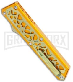 Vespa Knives Dark Star OTF Orange W/Gold Titanium Inlays - Satin Plain M390 -Knivesand Tools Shop Vespa Knives Dark Star OTF Orange Gold Ti Inlays M390 GX 36169 jr side large