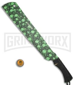 Z-Hunter 18" Green Skull Camo Machete Fixed Blade - Green Serr -Knivesand Tools Shop Z Hunter 18in Green Skull Camo Machette Green Serr ZB 157SC BP 19892 jr bottlecap large