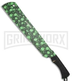 Z-Hunter 18" Green Skull Camo Machete Fixed Blade - Green Serr