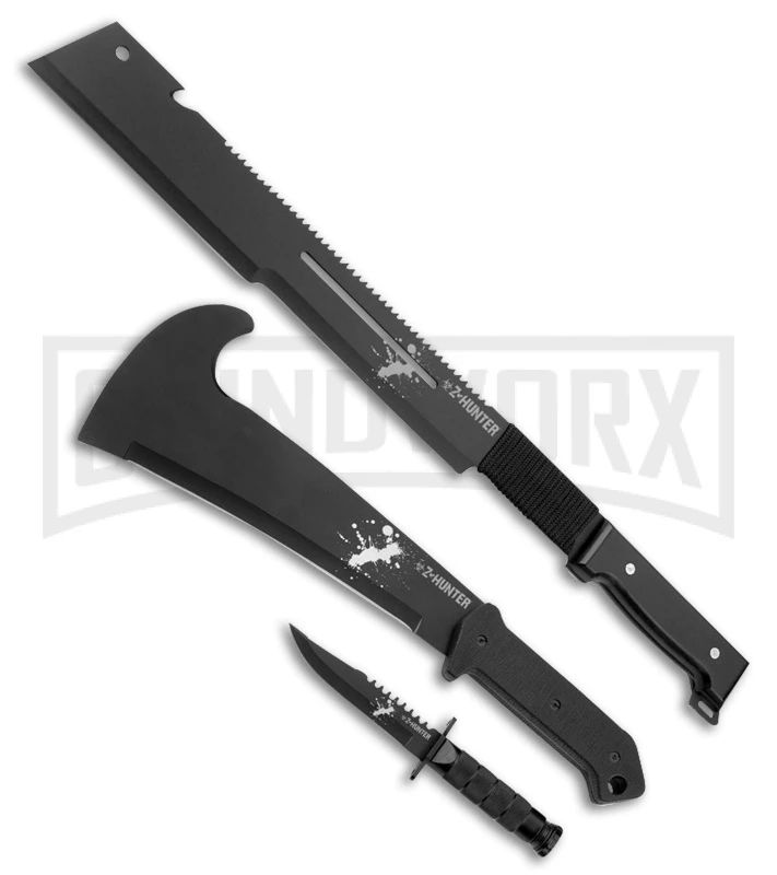 Z-Hunter Zombie Machete Set Black (3 Piece Set) - Black Plain Z-Hunter Zombie Machete Set Black (3 Piece Set) - Black Plain -Knivesand Tools Shop Z Hunter Zombie Machete Set Black 3 Piece Set BP 22662 jr large
