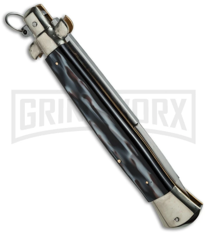 A.G.A. Campolin 15" Italian Stiletto Sim Horn Ring Pull Automatic Knife - Bayo A.G.A. Campolin 15" Italian Stiletto Sim Horn Ring Pull Automatic Knife - Bayo -Knivesand Tools Shop aga 15in stiletto sim horn ringpull side cm large