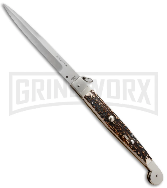 A.G.A. Campolin 16" Stag Horn Sicilian Ring Pull Automatic Knife - Bayonet A.G.A. Campolin 16" Stag Horn Sicilian Ring Pull Automatic Knife - Bayonet -Knivesand Tools Shop aga 16 stag sicilian ring large
