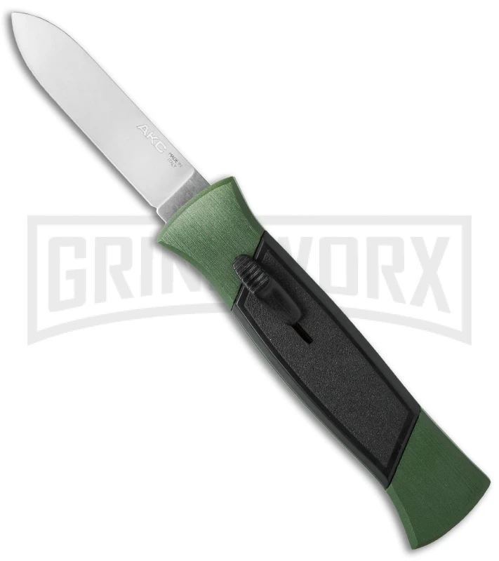 AKC 777 Blackfinger Green/Black OTF Automatic Knife - Flat Grind Satin Plain AKC 777 Blackfinger Green/Black OTF Automatic Knife - Flat Grind Satin Plain -Knivesand Tools Shop akc 777 green satin flat BHQ 34856 jr large