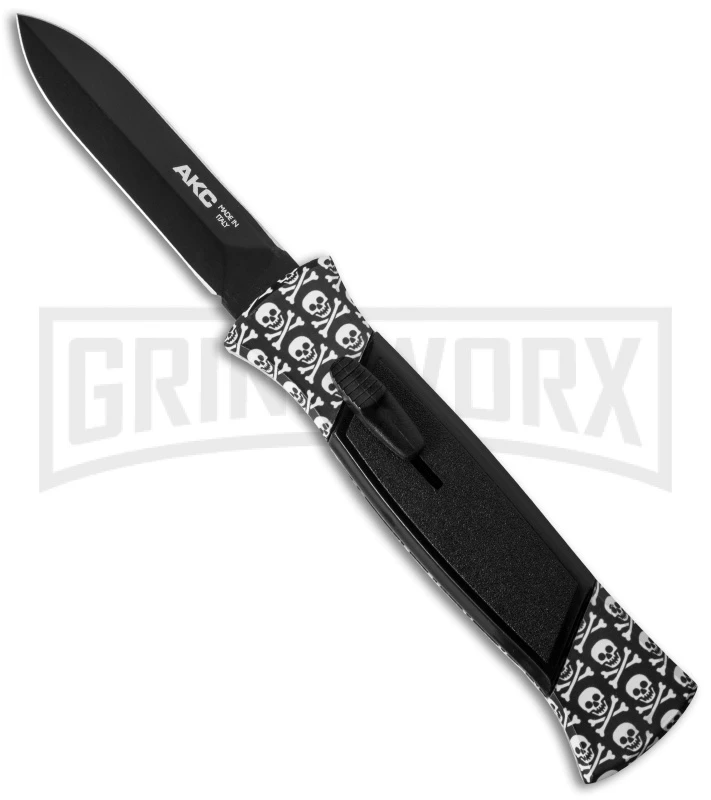 AKC 777 Blackfinger Jolly Roger OTF Automatic Knife - Black Dagger Plain AKC 777 Blackfinger Jolly Roger OTF Automatic Knife - Black Dagger Plain -Knivesand Tools Shop akc 777 jolly roger black dagger cm large