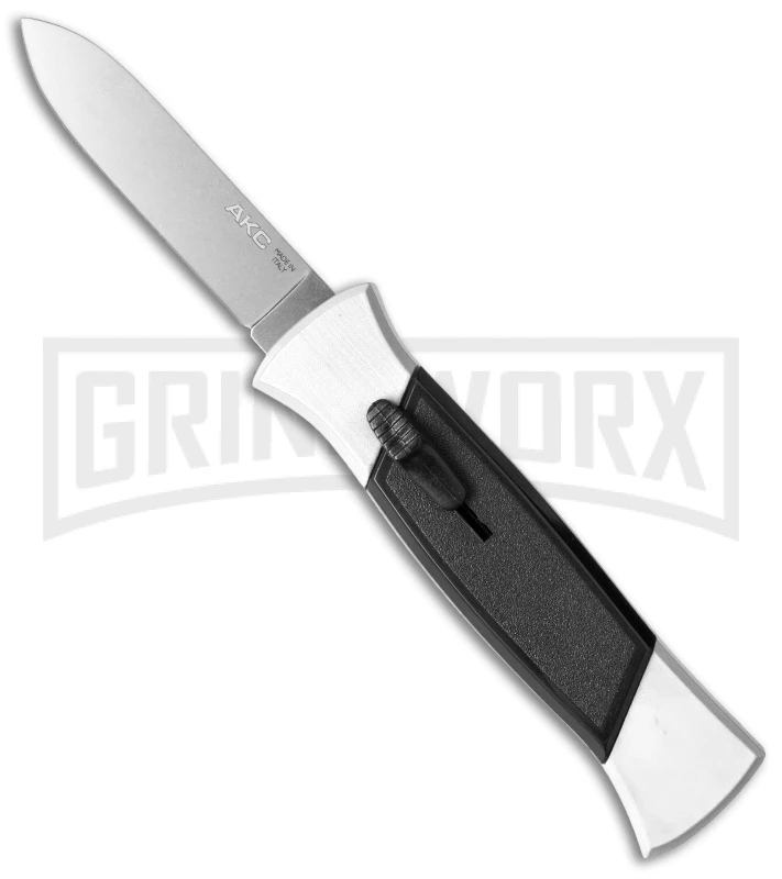 AKC 777 Blackfinger White/Black OTF Automatic Knife - Flat Grind Satin Plain AKC 777 Blackfinger White/Black OTF Automatic Knife - Flat Grind Satin Plain -Knivesand Tools Shop akc 777 white satin flat cm large