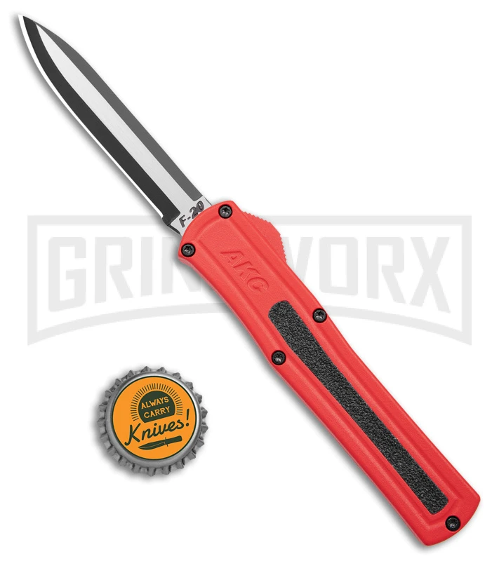 AKC F-20 Red D/A OTF Automatic Knife - Two Tone Plain AKC F-20 Red D/A OTF Automatic Knife - Two Tone Plain -Knivesand Tools Shop akc f 20 da otf auto black red aluminum tt dagger BHQ 177264 jr bottlecap large