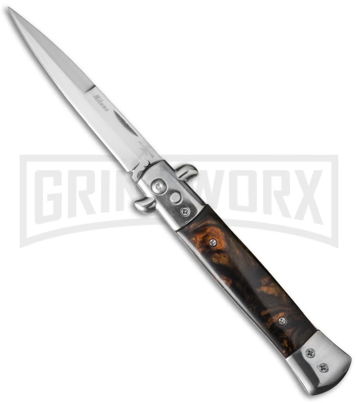 Milano 9" Stiletto Brown Acrylic Automatic Knife - Bayonet Milano 9" Stiletto Brown Acrylic Automatic Knife - Bayonet -Knivesand Tools Shop blade play stilletos gse018mbrn cm large