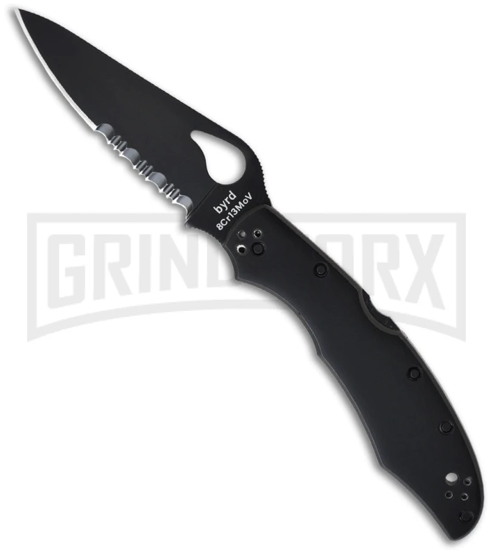 Byrd Cara Cara 2 Black Stainless Steel Folding Knife - Black Serr Byrd Cara Cara 2 Black Stainless Steel Folding Knife - Black Serr -Knivesand Tools Shop byrd cara cara 2 by03bkps2 large