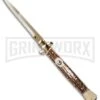 Frank B. 11" Italian Stiletto Stag Automatic Knife - Gold Bayonet -Knivesand Tools Shop fb 11 stag bayo gold jm large