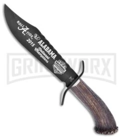 Frost Cutlery Hen & Rooster Alabama Bowie Stag Fixed Blade Knife - Black Plain