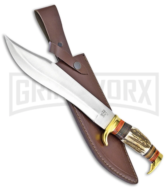 Frost Cutlery Trophy Stag Bowie Stag Fixed Blade Knife - Satin Plain Frost Cutlery Trophy Stag Bowie Stag Fixed Blade Knife - Satin Plain -Knivesand Tools Shop frost cutlery trophy stag bowie stag satin BP 26875 jr large