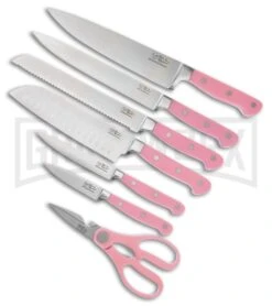 Hen & Rooster Seven Piece Kitchen Set Pink ABS Knife Set - Satin
